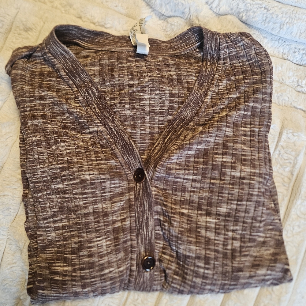 Athleta Revolve Cardigan Mahogany Heather Ribbed Knit Button Front Size …